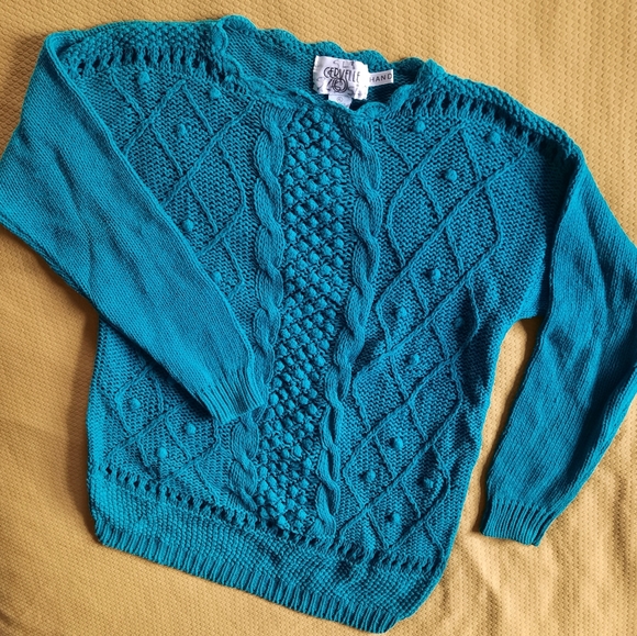 VINTAGE • 80s Hand Knit Crochet Popcorn Sweater - Picture 10 of 10